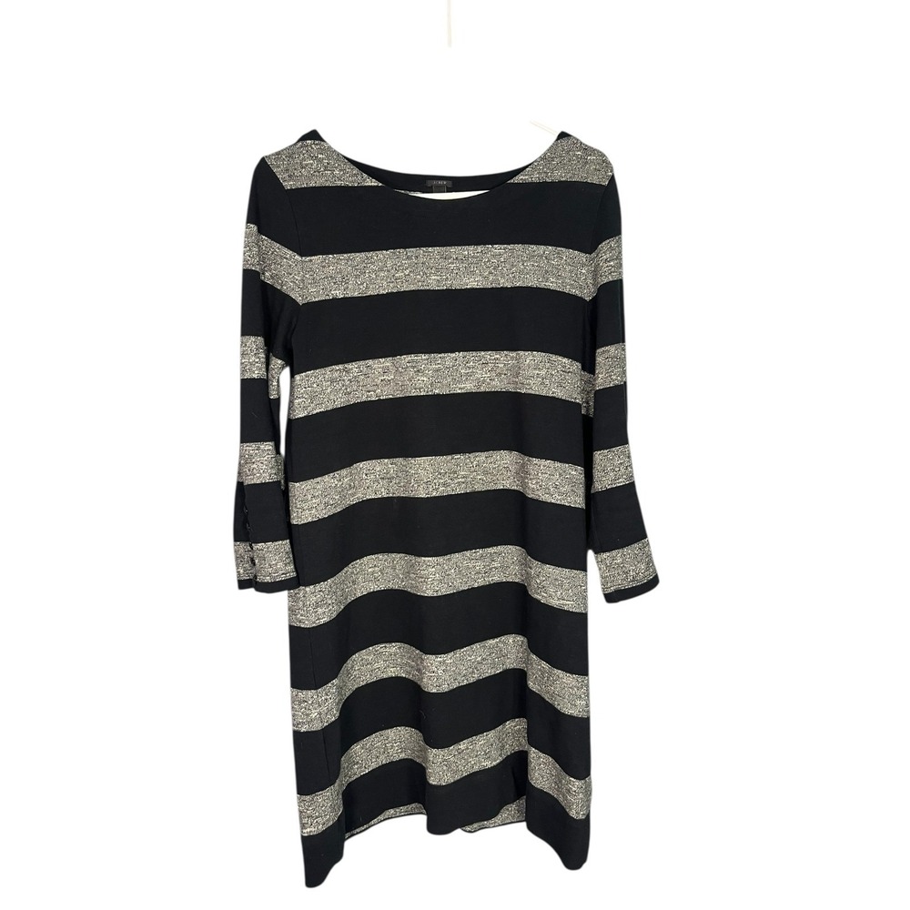 J Crew Women's 3/4 Sleeve‎ Mini Dress Striped Small Black/Gray